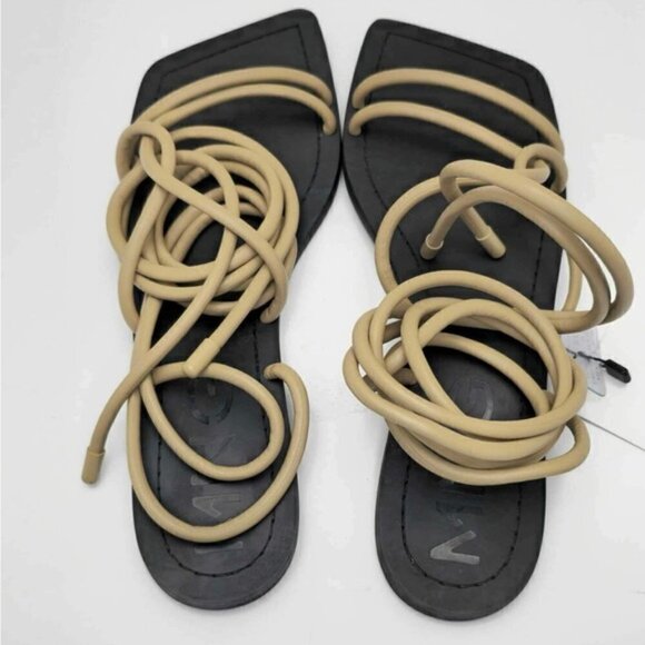 Mango - Ladies, Paula Leather Strappy Flat - Beige. Size: 8.5 (US). NIB - Picture 3 of 11